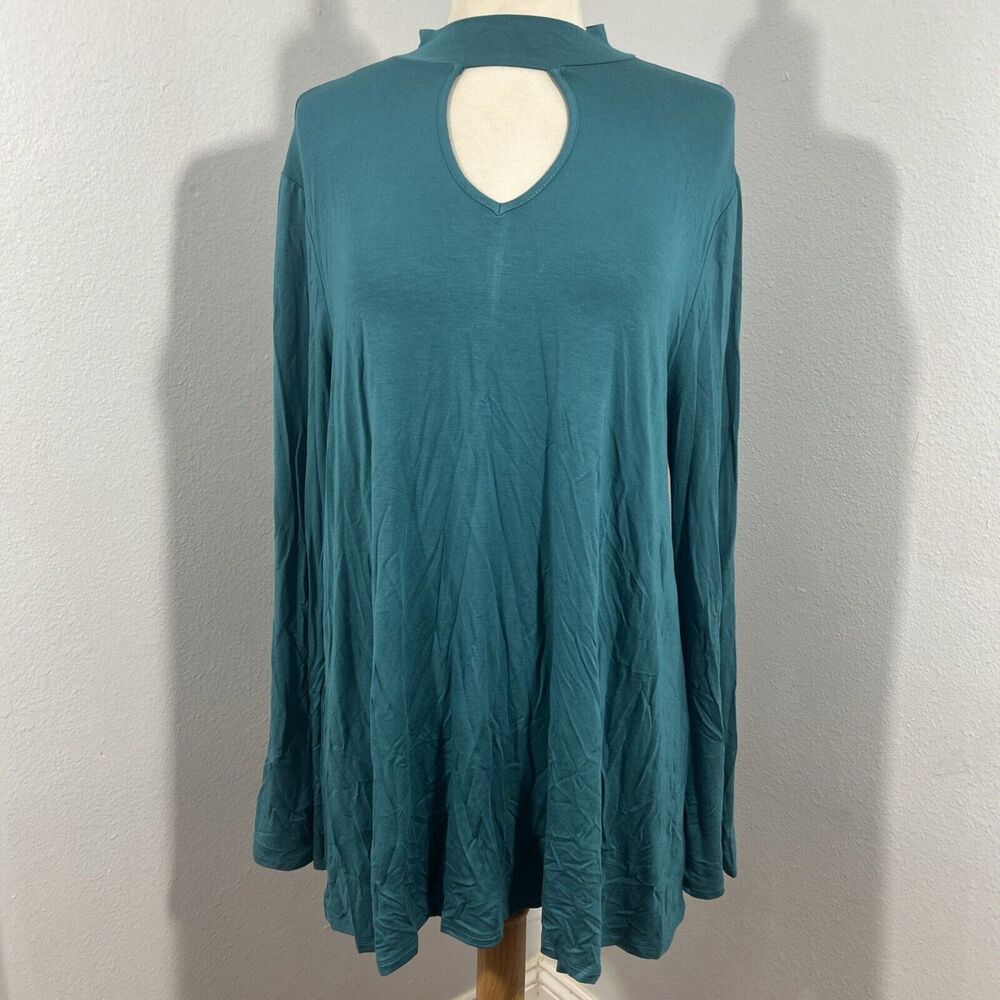 Laurie Felt Blouse Womens Medium Green Jersey Keyhole Tunic Top‎
